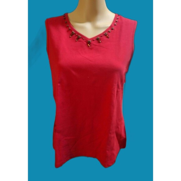 croft & barrow Tops - Croft and Barrow Stretch Women’s Sleeveless Red Tank Bead Neckline Size L